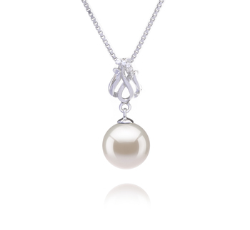 Merina Blanc 9-10mm AAAA-qualité perles d'eau douce 925/1000 Argent-pendentif en perles