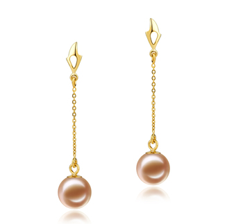 Misha Rose 6-7mm AAAA-qualité perles d'eau douce 585/1000 Or Jaune-Boucles d'oreilles en perles