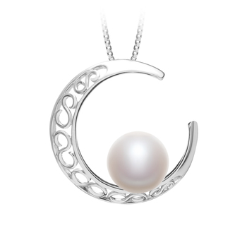 Lune Blanc 9-10mm AAA-qualité perles d'eau douce 925/1000 Argent-pendentif en perles