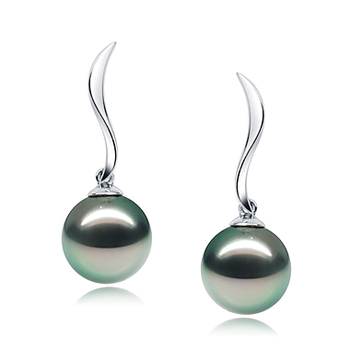 Mystique Noir 9-10mm AAA-qualité de Tahiti 585/1000 Or Blanc-Boucles d'oreilles en perles