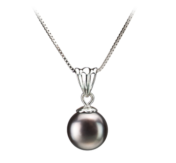 Nancy Noir 9-10mm AA-qualité perles d'eau douce 925/1000 Argent-pendentif en perles