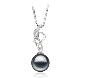 Naomi Noir 9-10mm AA-qualité perles d'eau douce 925/1000 Argent-pendentif en perles