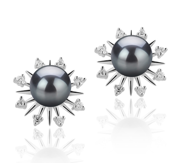 Natasha Noir 7-8mm AAAA-qualité perles d'eau douce 925/1000 Argent-Boucles d'oreilles en perles