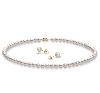 Collier et boucles d’oreilles Blanc 5-6mm AAA-qualité perles d'eau douce -un set en perles