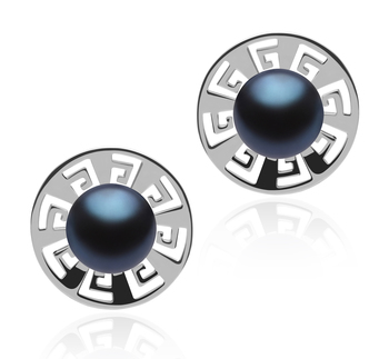 Noé Noir 8-9mm AAA-qualité perles d'eau douce 925/1000 Argent-Boucles d'oreilles en perles
