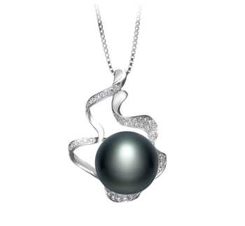 Oceane Noir 12-13mm AA-qualité perles d'eau douce 925/1000 Argent-pendentif en perles