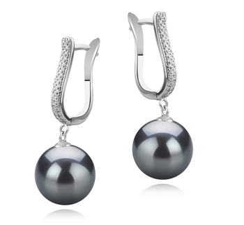 Ophélie Noir 10-11mm AAA-qualité de Tahiti 925/1000 Argent-Boucles d'oreilles en perles