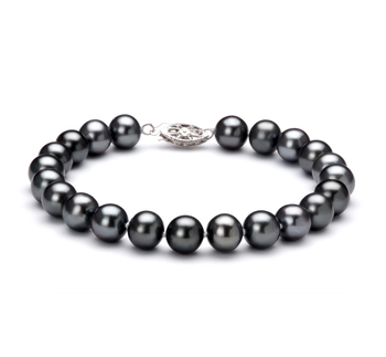 Noir 7.5-8.5mm AA-qualité perles d'eau douce 925/1000 Argent-Bracelet de perles