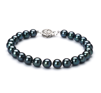 Noir 6.5-7mm AAA-qualité Akoya du Japon 925/1000 Argent-Bracelet de perles