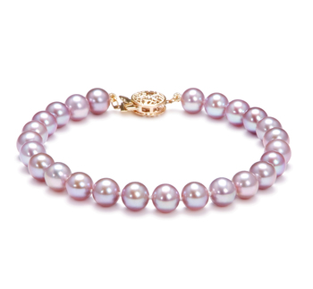 Lavande 6-7mm AAAA-qualité perles d'eau douce Rempli D'or-Bracelet de perles