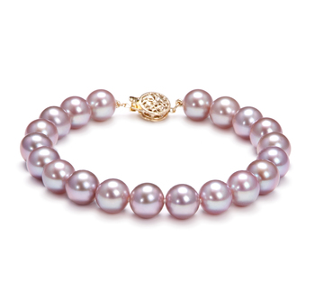 Lavande 8.5-9.5mm AAAA-qualité perles d'eau douce Rempli D'or-Bracelet de perles