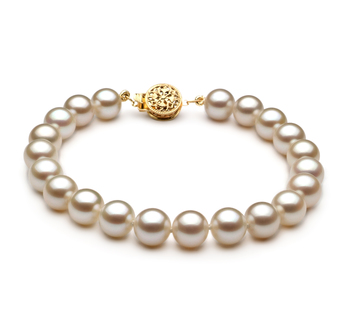 Blanc 7-8mm AAAA-qualité perles d'eau douce Rempli D'or-Bracelet de perles