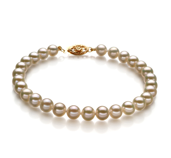 Blanc 5-5.5mm AAAA-qualité perles d'eau douce Rempli D'or-Bracelet de perles