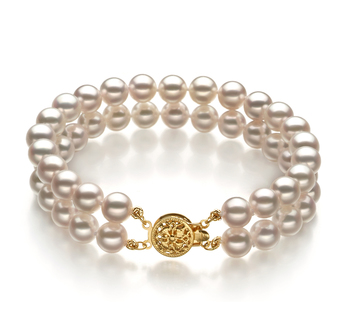 Blanc 6-7mm AA-qualité Akoya du Japon Rempli D'or-Bracelet de perles