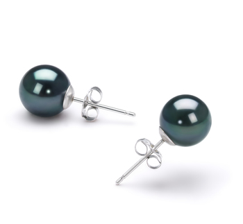 Noir 7.5-8mm AAA-qualité Akoya du Japon-Boucles d'oreilles en perles