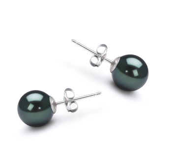 Noir 7-8mm AA-qualité Akoya du Japon-Boucles d'oreilles en perles