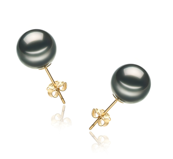 Noir 9-10mm AA-qualité de Tahiti-Boucles d'oreilles en perles