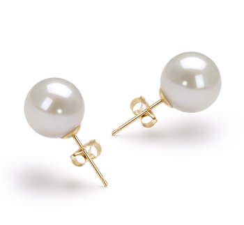 Blanc 9-10mm AAAA-qualité perles d'eau douce-Boucles d'oreilles en perles