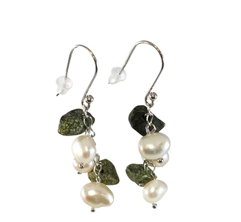 Triés sur le volet d’eau douce cultivées perle &amp; vert Jasper Dangle boucles d’oreilles en argent Sterling Blanc 5.5-8.5mm A-qualité perles d'eau douce 925/1000 Argent-Boucles d'oreilles en perles