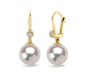 Illuminate Blanc 8.5-9mm AAAA-qualité perles d'eau douce 585/1000 Or Jaune-Boucles d'oreilles en perles