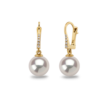 Sparkle Blanc 8-9mm AAAA-qualité perles d'eau douce 585/1000 Or Jaune-Boucles d'oreilles en perles