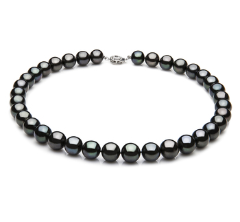 Noir 9.5-10.5mm AAA-qualité perles d'eau douce 925/1000 Argent-Collier de perles