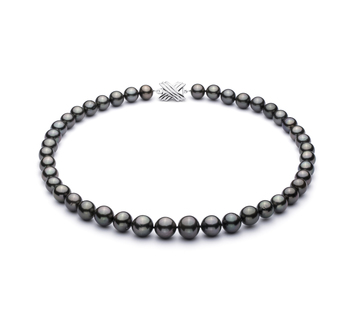 Noir 9.5-11mm AAA-qualité de Tahiti 585/1000 Or Blanc-Collier de perles