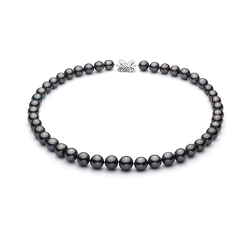 Noir 9.1-11mm AA+-qualité de Tahiti 585/1000 Or Blanc-Collier de perles