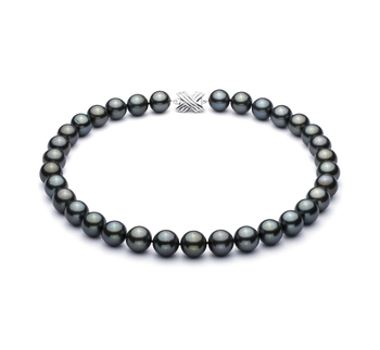 18'' Noir 12-12.93mm AAA-qualité de Tahiti 585/1000 Or Blanc-Collier de perles