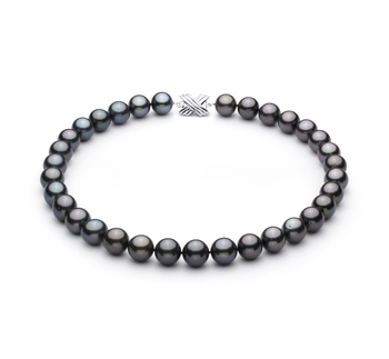 Noir 12.01-13.08mm AAA-qualité de Tahiti 585/1000 Or Blanc-Collier de perles