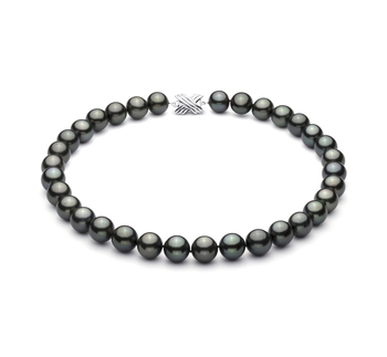 Noir 12-12.87mm AAA-qualité de Tahiti 585/1000 Or Blanc-Collier de perles