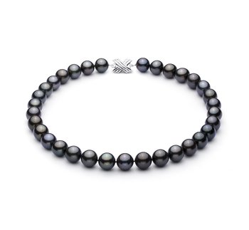 Noir 12-12.89mm AAA-qualité de Tahiti 585/1000 Or Blanc-Collier de perles