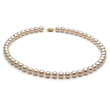 Blanc 6.5-7.5mm AA-qualité perles d'eau douce Alliage-Collier de perles