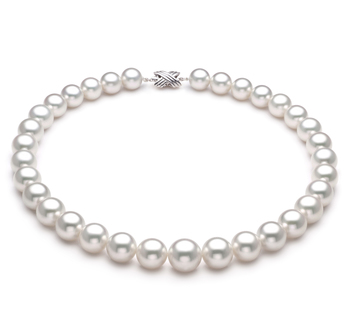 Blanc 12-15mm AAA+-qualité des Mers du Sud 585/1000 Or Blanc-Collier de perles