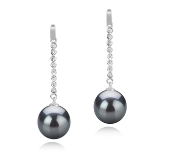 Porsha Noir 10-11mm AAA-qualité de Tahiti 925/1000 Argent-Boucles d'oreilles en perles