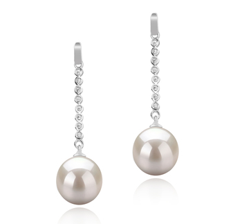 Porsha Blanc 10-11mm AAAA-qualité perles d'eau douce 925/1000 Argent-Boucles d'oreilles en perles