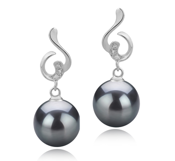 Priscilla Noir 8-9mm AAAA-qualité perles d'eau douce 925/1000 Argent-Boucles d'oreilles en perles