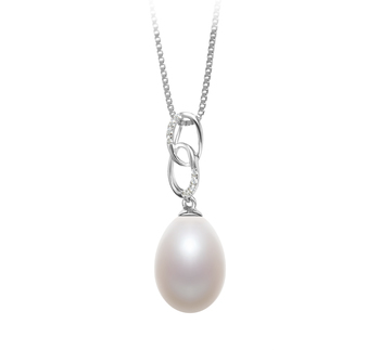 Rabia Blanc 10-11mm AA - Drop-qualité perles d'eau douce 925/1000 Argent-pendentif en perles