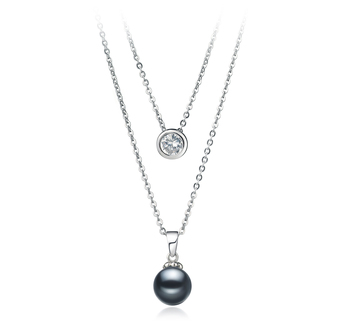 Ramona Noir 7-8mm AAAA-qualité perles d'eau douce 925/1000 Argent-Collier de perles