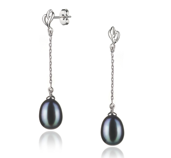 Reese Noir 7-8mm AA-qualité perles d'eau douce 925/1000 Argent-Boucles d'oreilles en perles