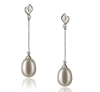Reese Blanc 7-8mm AA-qualité perles d'eau douce 925/1000 Argent-Boucles d'oreilles en perles