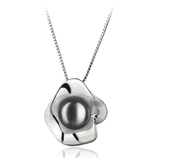 Rocio Noir 9-10mm AA-qualité perles d'eau douce 925/1000 Argent-pendentif en perles
