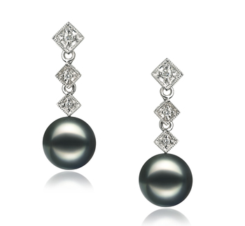 Rozene Noir 8-9mm AAA-qualité Akoya du Japon 585/1000 Or Blanc-Boucles d'oreilles en perles