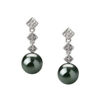 Rozene Noir 8-9mm AAA-qualité de Tahiti 585/1000 Or Blanc-Boucles d'oreilles en perles