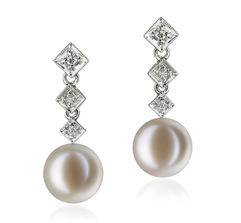 Rozene Blanc 9-10mm AAAA-qualité perles d'eau douce 585/1000 Or Blanc-Boucles d'oreilles en perles