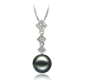 Rozene Noir 8-9mm AAA-qualité Akoya du Japon 585/1000 Or Blanc-pendentif en perles