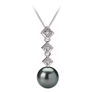 Rozene Noir 8-9mm AAA-qualité de Tahiti 585/1000 Or Blanc-pendentif en perles