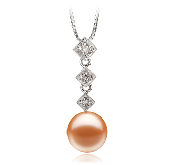 Rozene Rose 9-10mm AAAA-qualité perles d'eau douce 585/1000 Or Blanc-pendentif en perles
