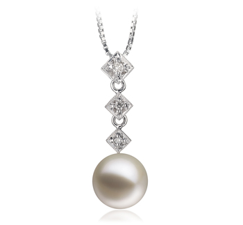 Rozene Blanc 9-10mm AAAA-qualité perles d'eau douce 585/1000 Or Blanc-pendentif en perles