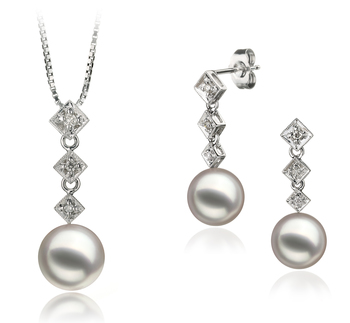 Rozene Blanc 8-9mm AAA-qualité Akoya du Japon 585/1000 Or Blanc-un set en perles